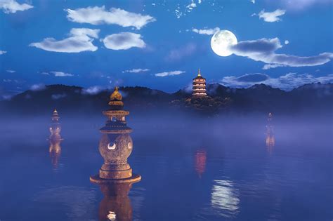 三潭印月夜景作文