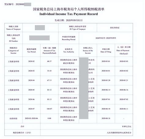 上海个人所得税税单图片