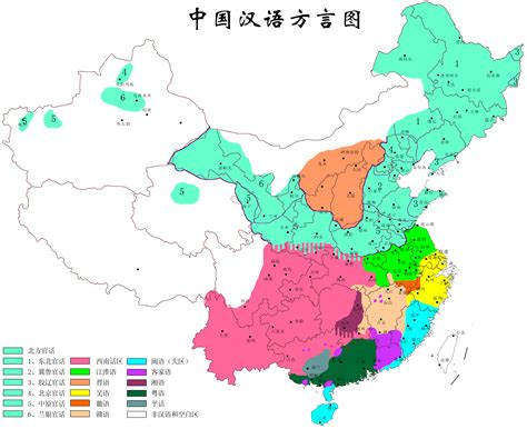 中国七大方言区分布图