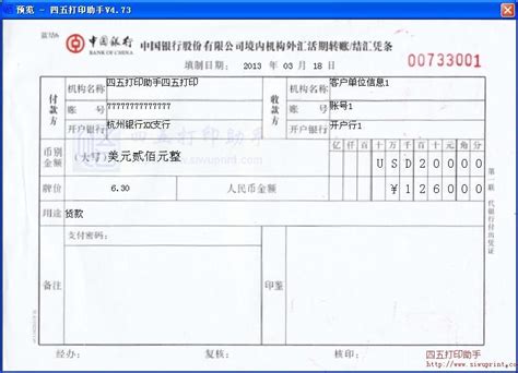 中国银行境内机构外汇货期转账结汇凭条模板