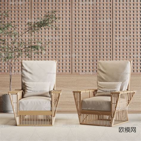 中式休闲椅竹编垫