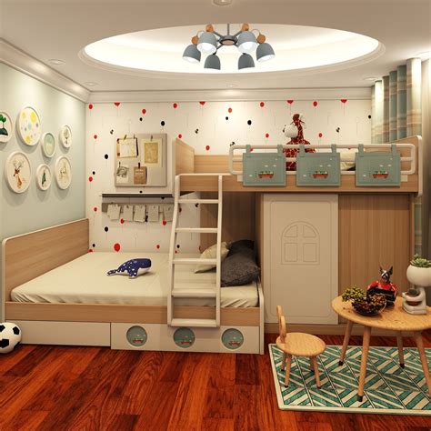 儿童房装修设计12平米上下铺单人