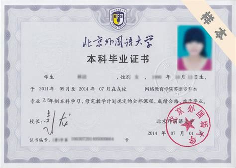 北京外国语大学毕业证图片