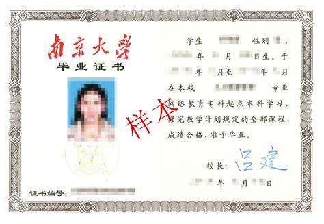 南京大学毕业证样本图片