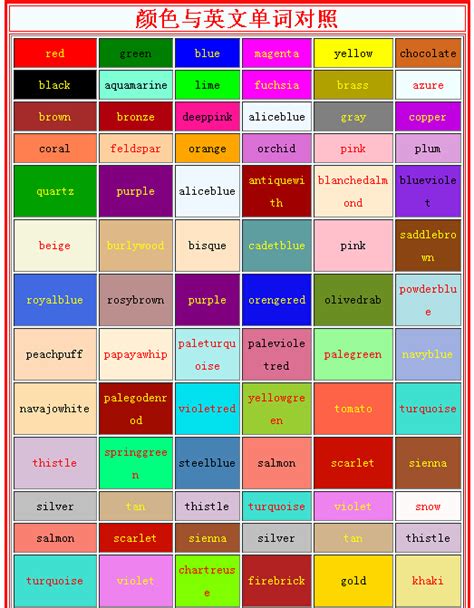 各种颜色的英语单词