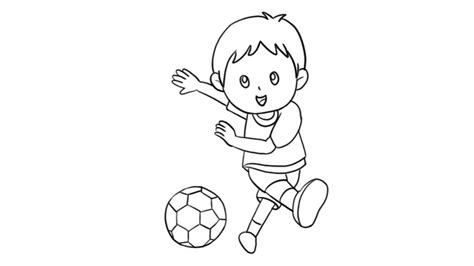 小男孩踢足球的简笔画右边的