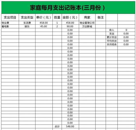 广州家庭每个月支出账单