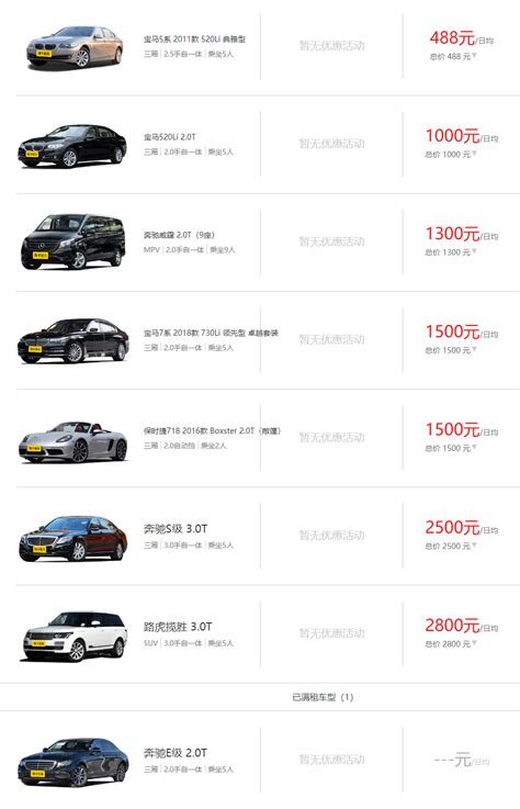 广州豪车租赁价格一览表