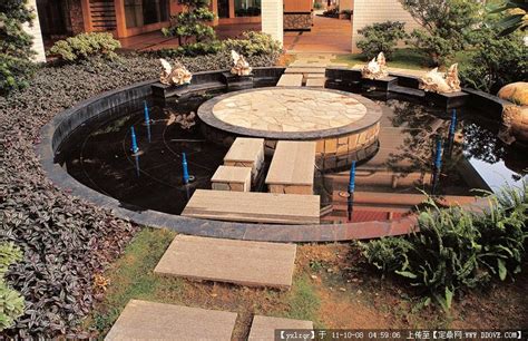 庭院圆形风水池设计图片