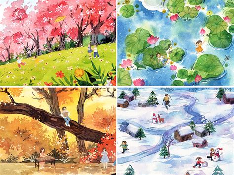 春夏秋冬的四幅色彩画