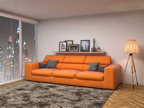 橙色沙发搭配蓝色休闲椅