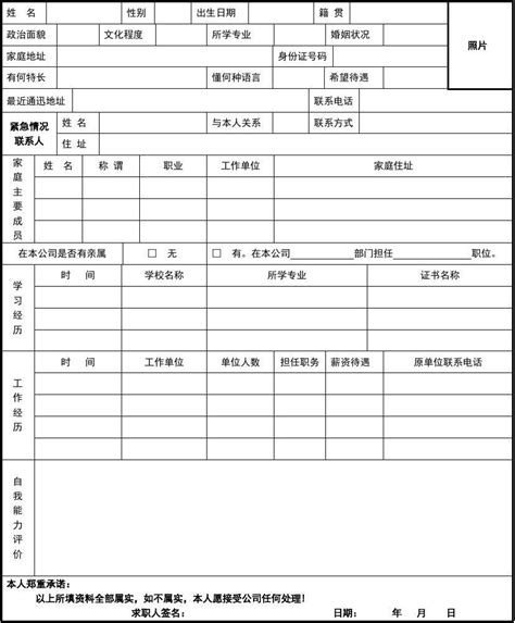 济南市入职档案登记表