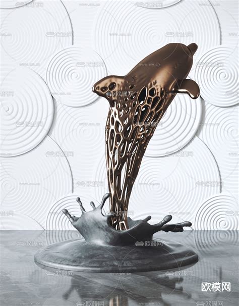 海豚雕塑3d模型