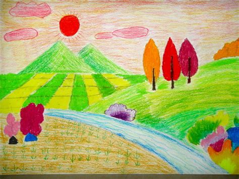 田野风光绘画四年级