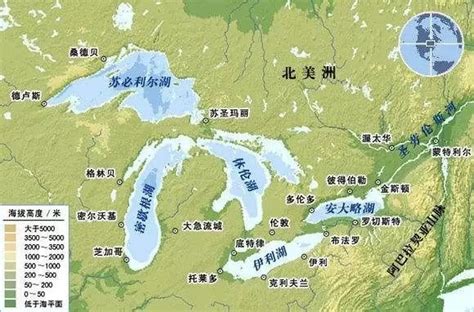 美国五大湖泊地图