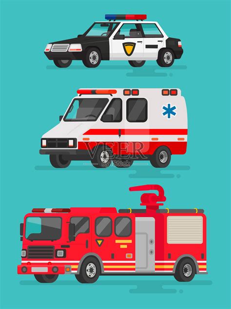 警车救护车和消防车