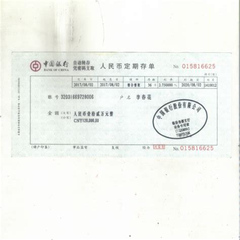 1998年的中国银行存单