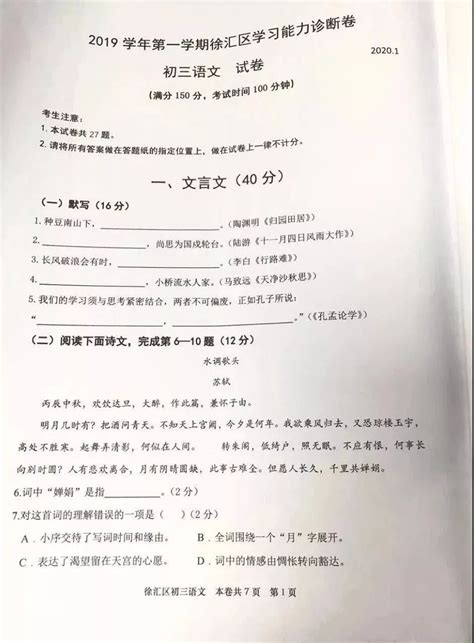 2020上海中考语文试题解析